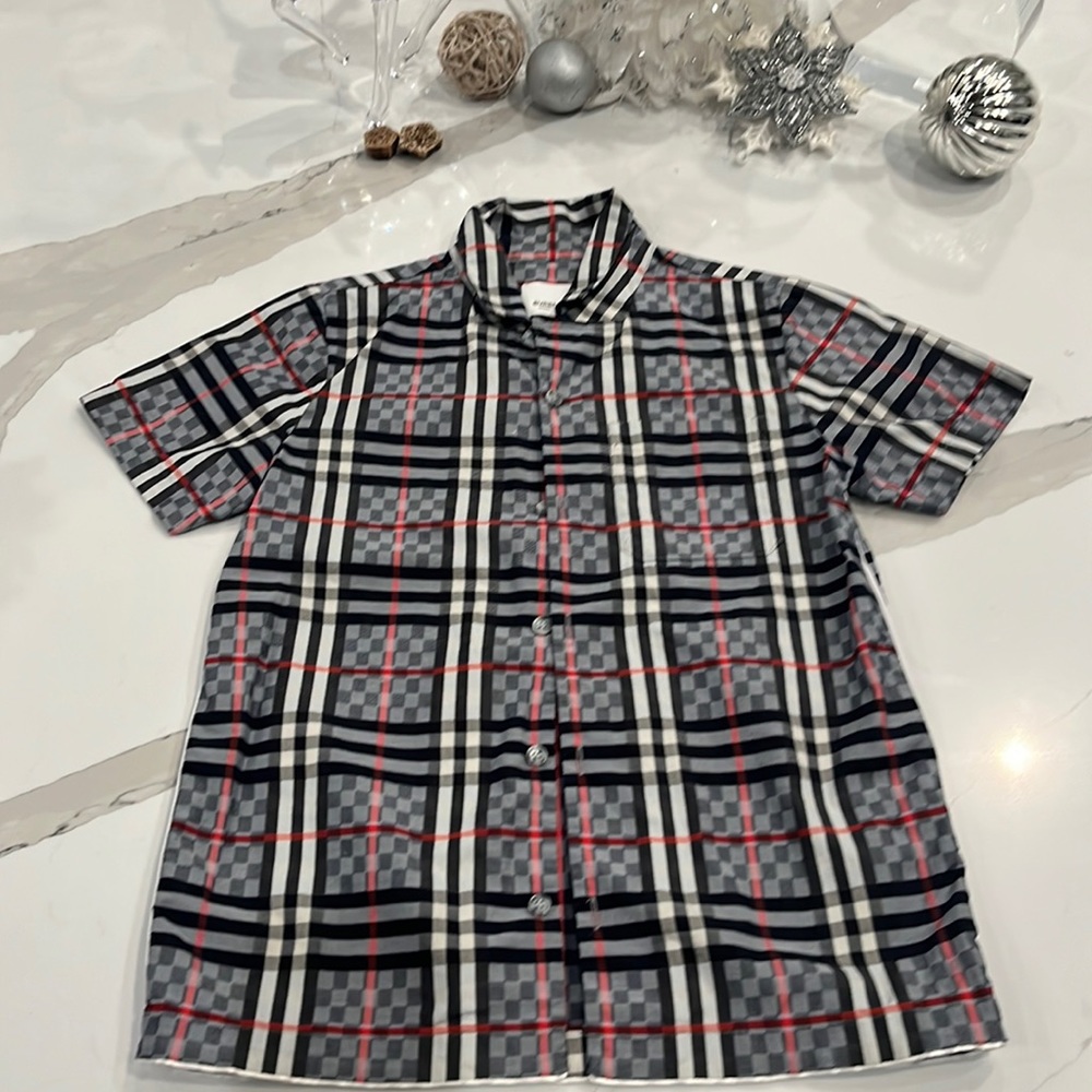 Burberry kids Owen Check short sleeve shirt sz 8 Grey/Signature